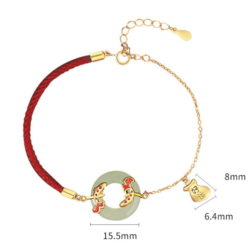 Bracelet porte-bonheur en argent sterling 999 avec double poisson Koi en jade blanc Hetian et Buddha Stones