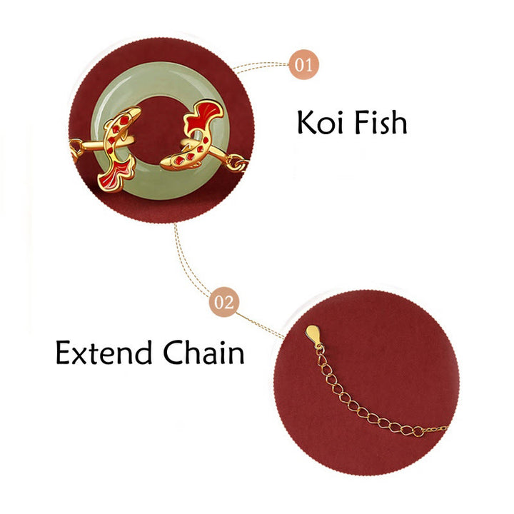 Bracelet porte-bonheur en argent sterling 999 avec double poisson Koi en jade blanc Hetian et Buddha Stones