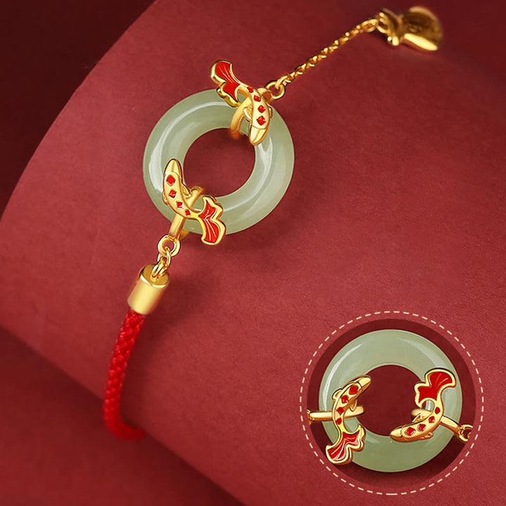 Bracelet porte-bonheur en argent sterling 999 avec double poisson Koi en jade blanc Hetian et Buddha Stones