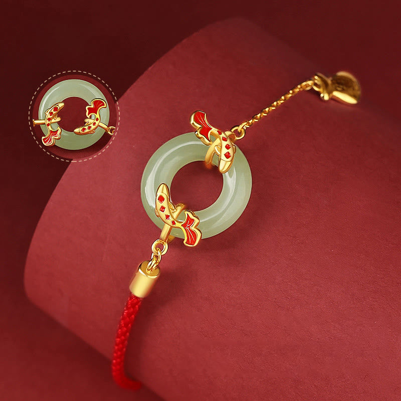 Bracelet porte-bonheur en argent sterling 999 avec double poisson Koi en jade blanc Hetian et Buddha Stones