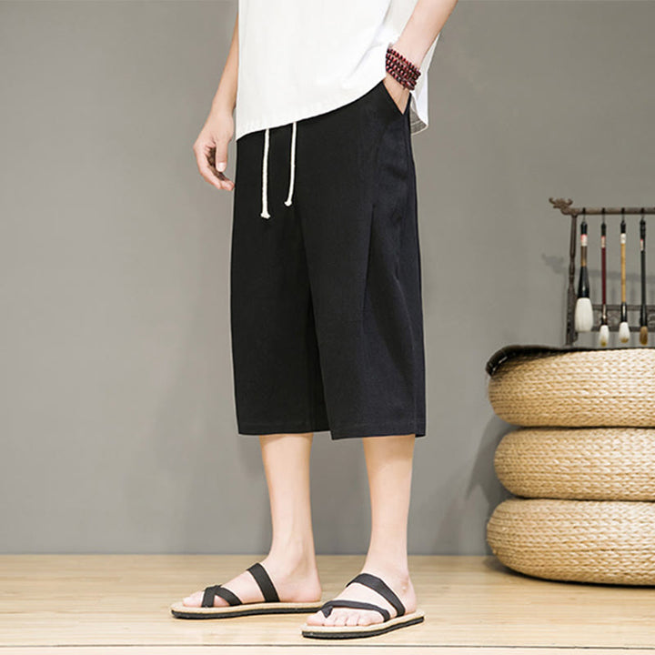 Pantalon Buddha Stones décontracté d'été en coton et lin pour homme, couleur unie, avec cordon de serrage et poches - image 11