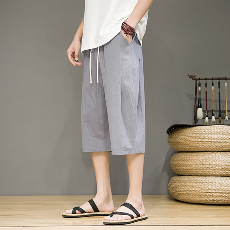 Pantalon Buddha Stones décontracté d'été en coton et lin pour homme, couleur unie, avec cordon de serrage et poches - image 19