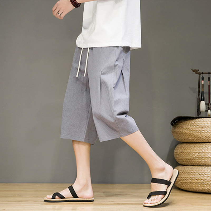 Pantalon Buddha Stones décontracté d'été en coton et lin pour homme, couleur unie, avec cordon de serrage et poches - image 22