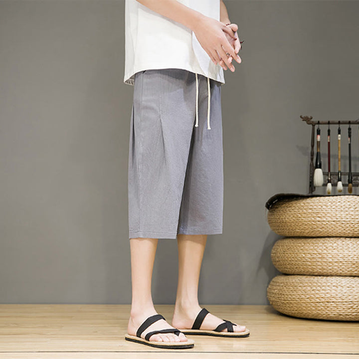 Pantalon Buddha Stones décontracté d'été en coton et lin pour homme, couleur unie, avec cordon de serrage et poches - image 21
