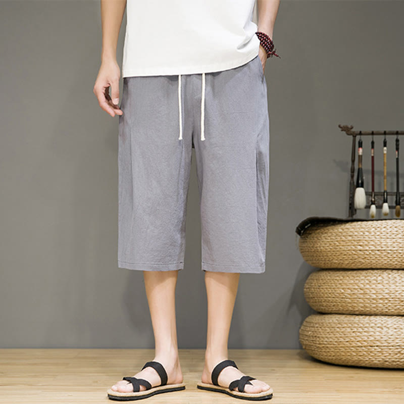 Pantalon Buddha Stones décontracté d'été en coton et lin pour homme, couleur unie, avec cordon de serrage et poches - image 20