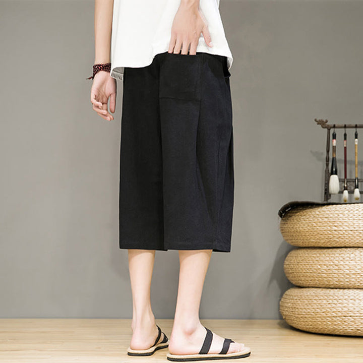 Pantalon Buddha Stones décontracté d'été en coton et lin pour homme, couleur unie, avec cordon de serrage et poches - image 12