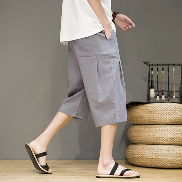 Pantalon Buddha Stones décontracté d'été en coton et lin pour homme, couleur unie, avec cordon de serrage et poches - image 24