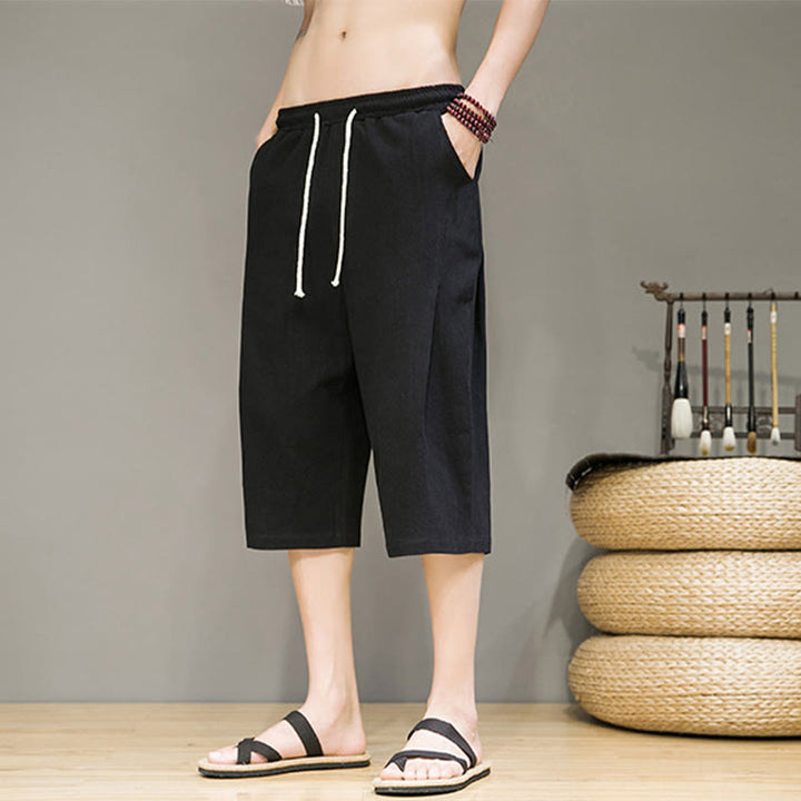Pantalon Buddha Stones décontracté d'été en coton et lin pour homme, couleur unie, avec cordon de serrage et poches - image 17