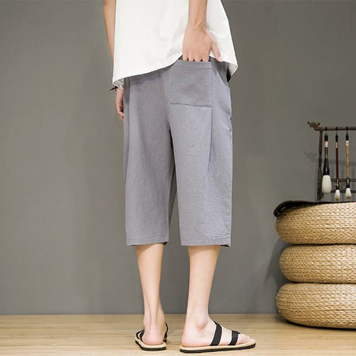 Pantalon Buddha Stones décontracté d'été en coton et lin pour homme, couleur unie, avec cordon de serrage et poches - image 23