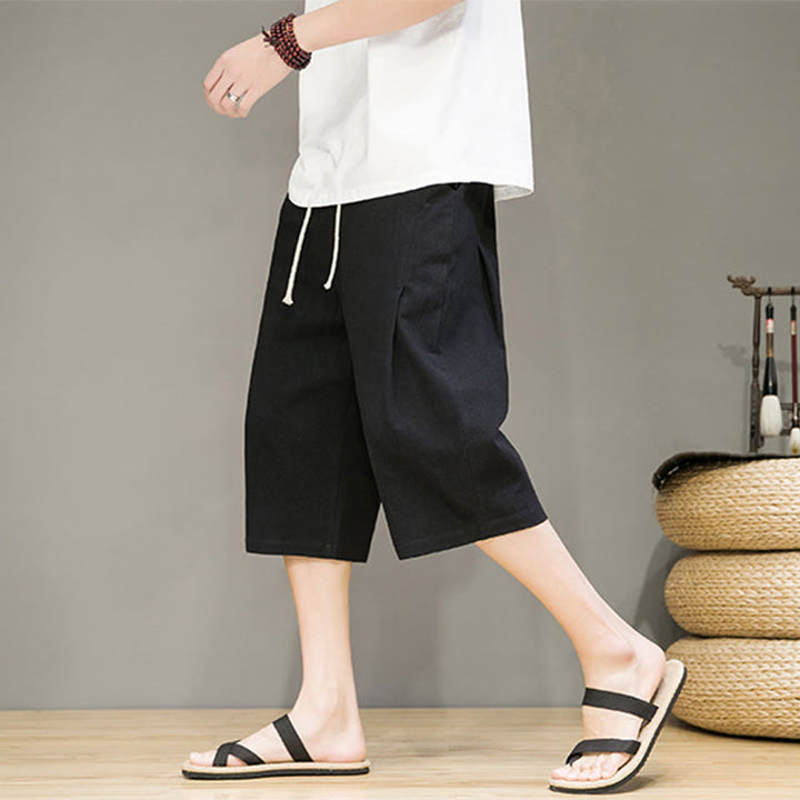 Pantalon Buddha Stones décontracté d'été en coton et lin pour homme, couleur unie, avec cordon de serrage et poches - image 10
