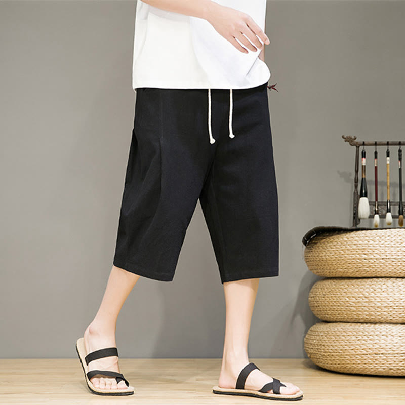 Pantalon Buddha Stones décontracté d'été en coton et lin pour homme, couleur unie, avec cordon de serrage et poches - image 14
