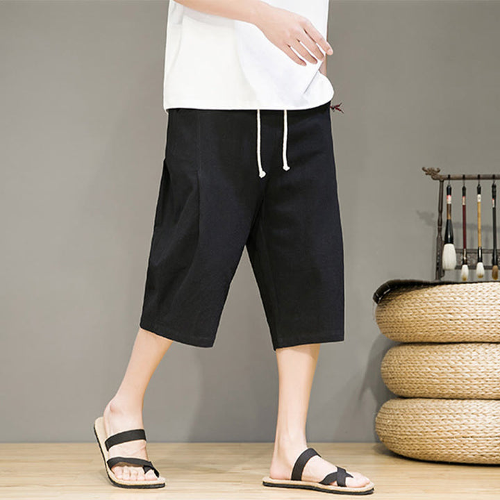 Pantalon Buddha Stones décontracté d'été en coton et lin pour homme, couleur unie, avec cordon de serrage et poches - image 14