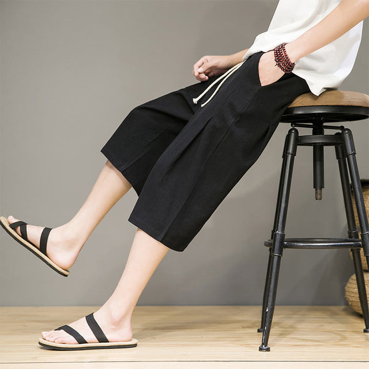 Pantalon Buddha Stones décontracté d'été en coton et lin pour homme, couleur unie, avec cordon de serrage et poches - Noir - US/UK/AU46，EU56 (5XL) - image 13