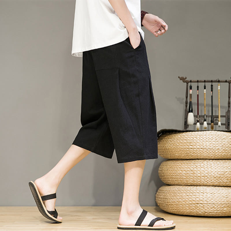 Pantalon Buddha Stones décontracté d'été en coton et lin pour homme, couleur unie, avec cordon de serrage et poches - image 16