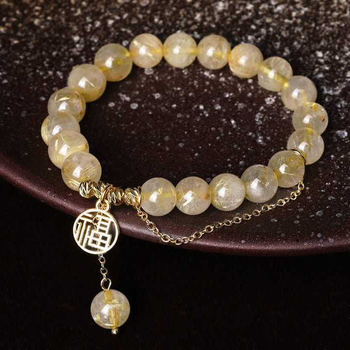 Bracelet porte-bonheur en Buddha Stones et citrine avec personnage Lucky Fu