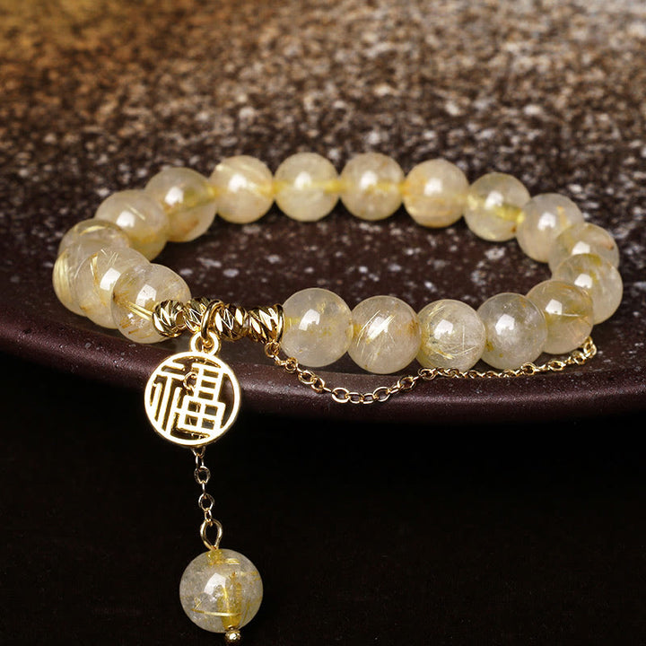 Bracelet porte-bonheur en Buddha Stones et citrine avec personnage Lucky Fu