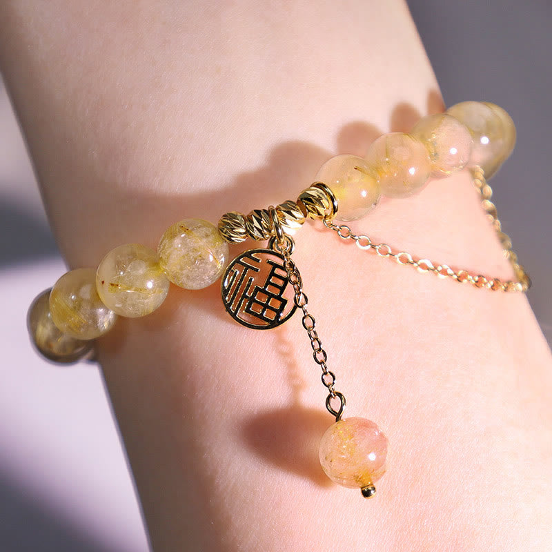 Bracelet porte-bonheur en Buddha Stones et citrine avec personnage Lucky Fu