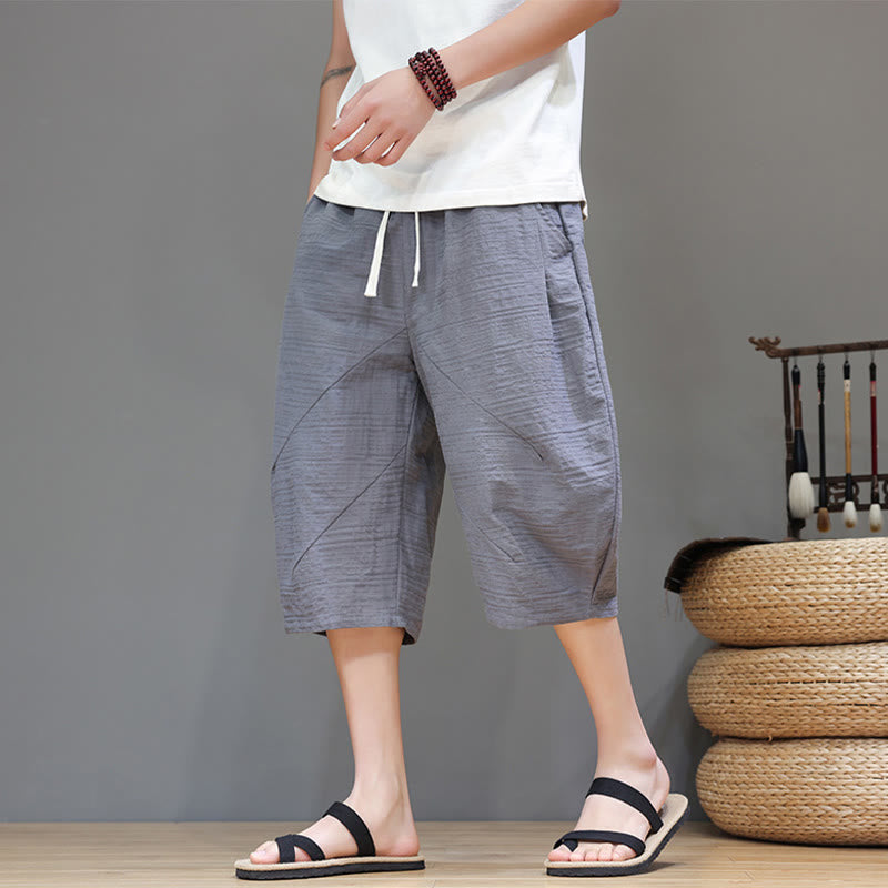 Pantalon Buddha Stones jacquard vintage, couleur unie, avec cordon de serrage et poches - Gris ardoise clair - US/UK/AU44，EU54 (4XL) - image 0