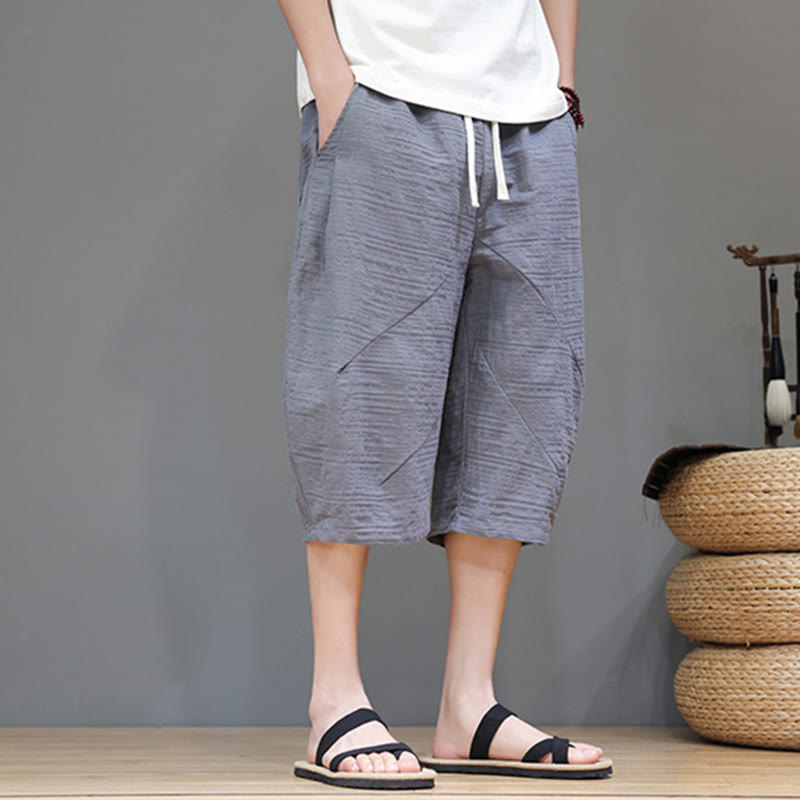 Pantalon Buddha Stones jacquard vintage, couleur unie, avec cordon de serrage et poches - image 1