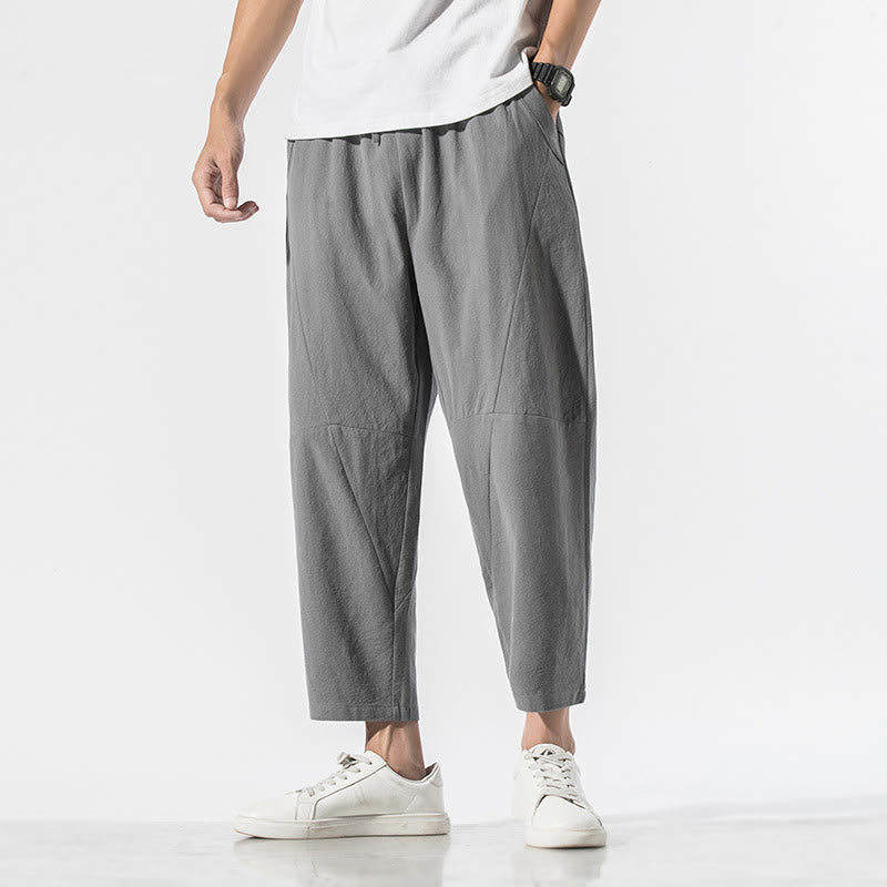 Pantalon Buddha Stones vintage en jacquard de couleur unie avec cordon de serrage et poches pour homme - Gris foncé - US/UK/AU46，EU56 (5XL) - image 0