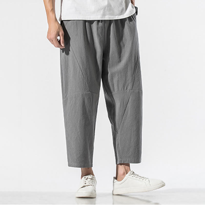 Pantalon Buddha Stones vintage en jacquard de couleur unie avec cordon de serrage et poches pour homme - image 1