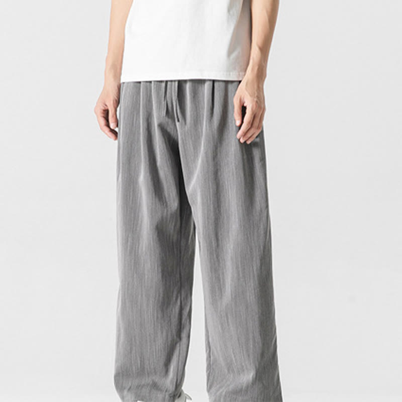 Pantalon d'été décontracté en coton et lin pour homme, coupe droite, avec cordon de serrage et poches, motif Buddha Stones - image 1