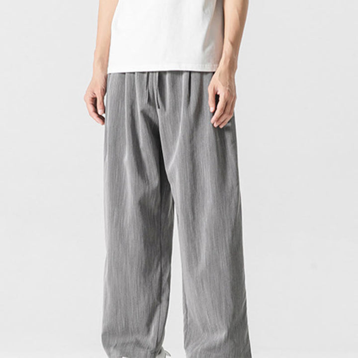 Pantalon d'été décontracté en coton et lin pour homme, coupe droite, avec cordon de serrage et poches, motif Buddha Stones - image 1