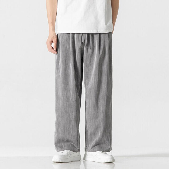 Pantalon d'été décontracté en coton et lin pour homme, coupe droite, avec cordon de serrage et poches, motif Buddha Stones - image 2