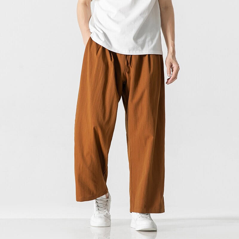 Pantalon d'été décontracté en coton et lin pour homme, coupe droite, avec cordon de serrage et poches, motif Buddha Stones - image 28