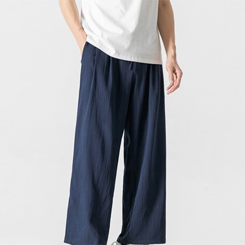 Pantalon d'été décontracté en coton et lin pour homme, coupe droite, avec cordon de serrage et poches, motif Buddha Stones - image 26