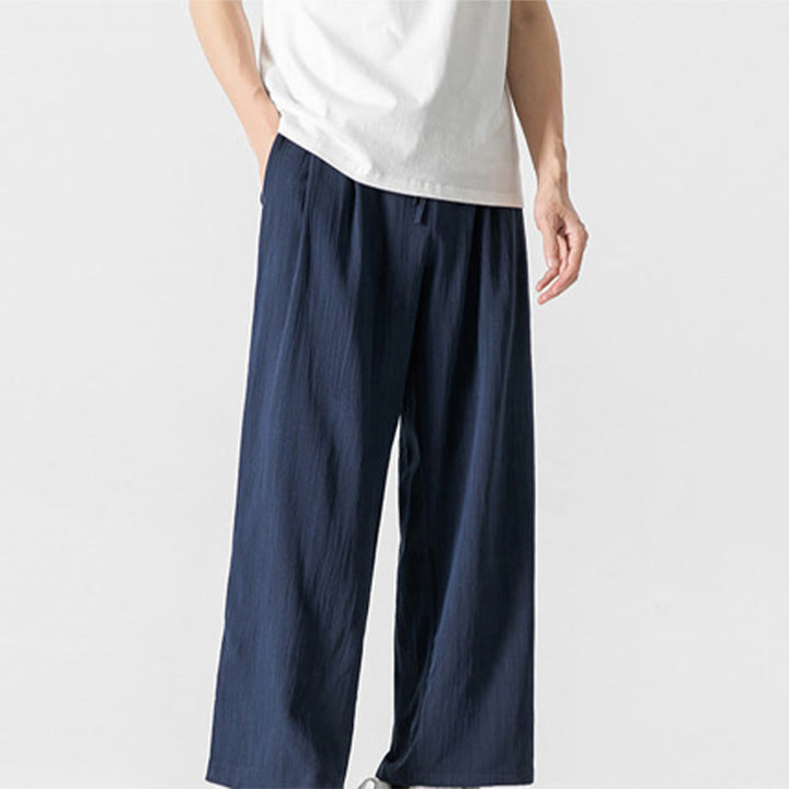 Pantalon d'été décontracté en coton et lin pour homme, coupe droite, avec cordon de serrage et poches, motif Buddha Stones - image 26