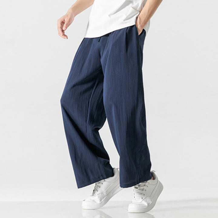Pantalon d'été décontracté en coton et lin pour homme, coupe droite, avec cordon de serrage et poches, motif Buddha Stones - image 25