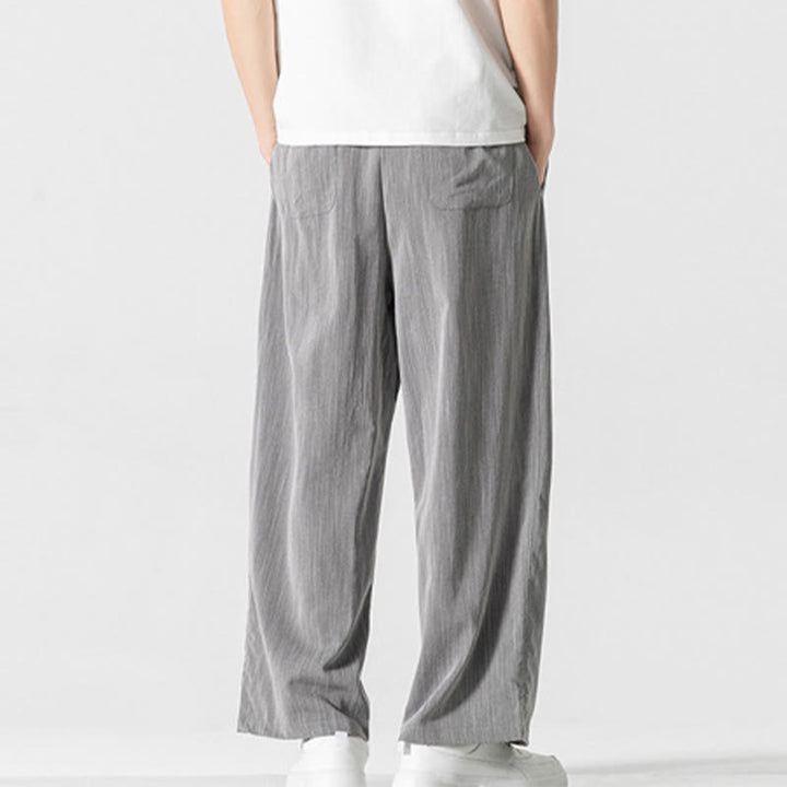 Pantalon d'été décontracté en coton et lin pour homme, coupe droite, avec cordon de serrage et poches, motif Buddha Stones - image 4