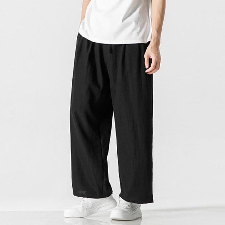 Pantalon d'été décontracté en coton et lin pour homme, coupe droite, avec cordon de serrage et poches, motif Buddha Stones - image 14