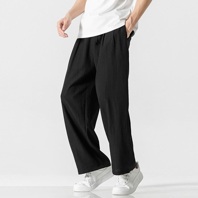 Pantalon d'été décontracté en coton et lin pour homme, coupe droite, avec cordon de serrage et poches, motif Buddha Stones - image 18