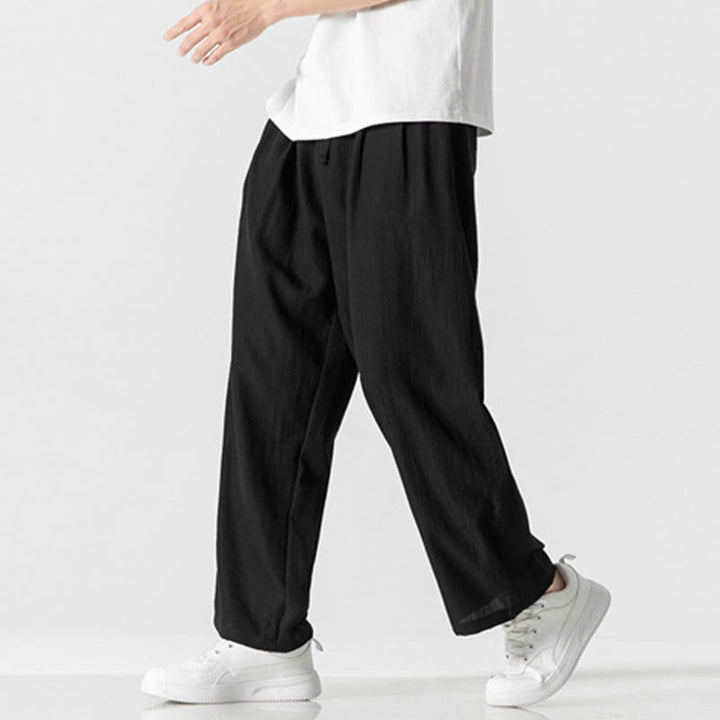 Pantalon d'été décontracté en coton et lin pour homme, coupe droite, avec cordon de serrage et poches, motif Buddha Stones - image 17