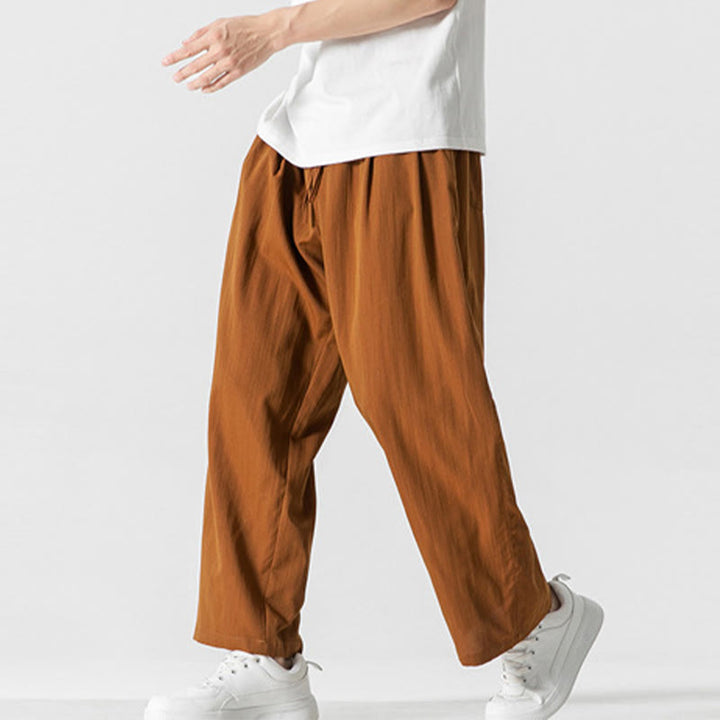 Pantalon d'été décontracté en coton et lin pour homme, coupe droite, avec cordon de serrage et poches, motif Buddha Stones - image 30