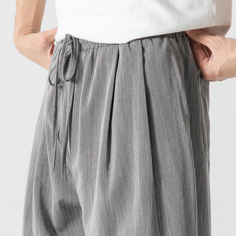 Pantalon d'été décontracté en coton et lin pour homme, coupe droite, avec cordon de serrage et poches, motif Buddha Stones - image 9