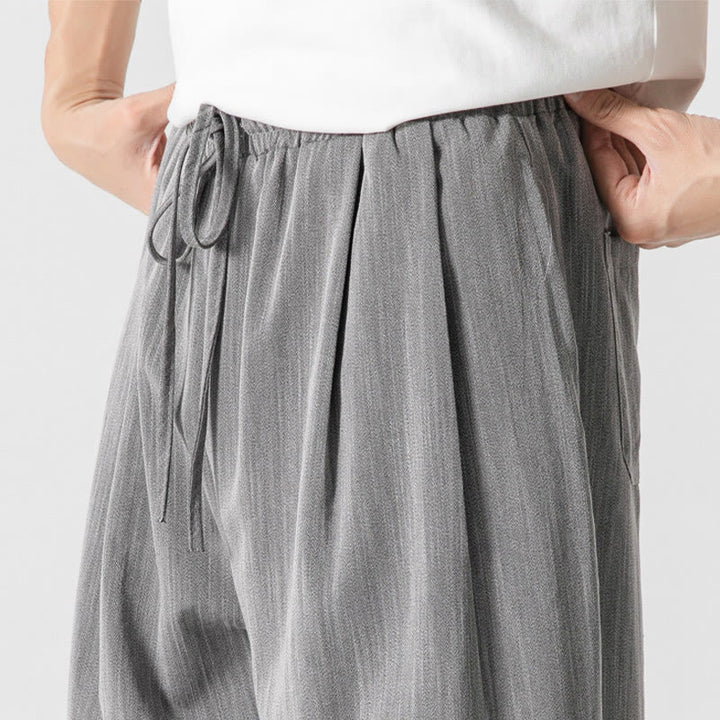 Pantalon d'été décontracté en coton et lin pour homme, coupe droite, avec cordon de serrage et poches, motif Buddha Stones - image 9