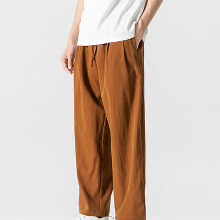 Pantalon d'été décontracté en coton et lin pour homme, coupe droite, avec cordon de serrage et poches, motif Buddha Stones - image 32