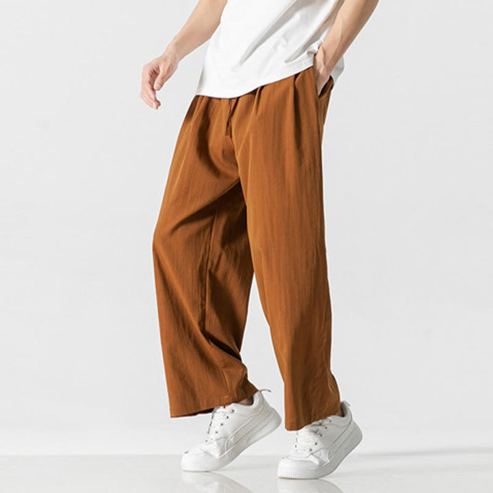 Pantalon d'été décontracté en coton et lin pour homme, coupe droite, avec cordon de serrage et poches, motif Buddha Stones - image 31