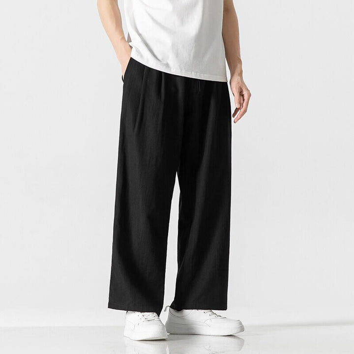 Pantalon d'été décontracté en coton et lin pour homme, coupe droite, avec cordon de serrage et poches, motif Buddha Stones - image 15