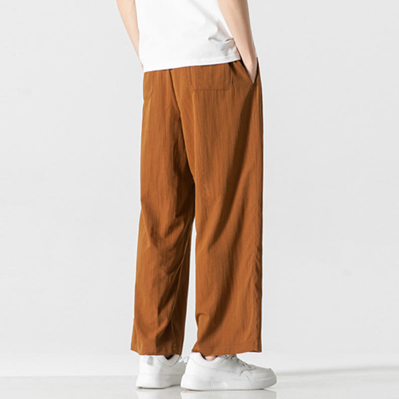 Pantalon d'été décontracté en coton et lin pour homme, coupe droite, avec cordon de serrage et poches, motif Buddha Stones - image 33