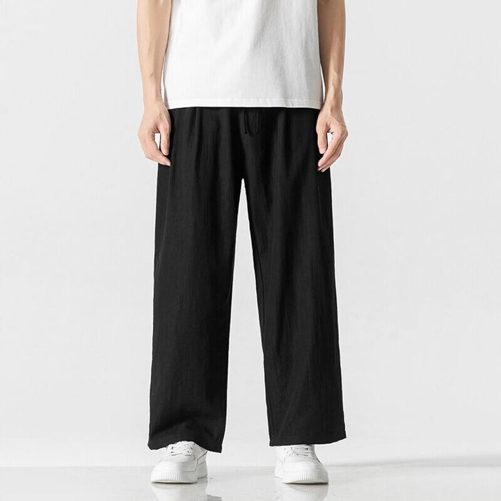 Pantalon d'été décontracté en coton et lin pour homme, coupe droite, avec cordon de serrage et poches, motif Buddha Stones - Noir - US/UK/AU46，EU56 (5XL) - image 12