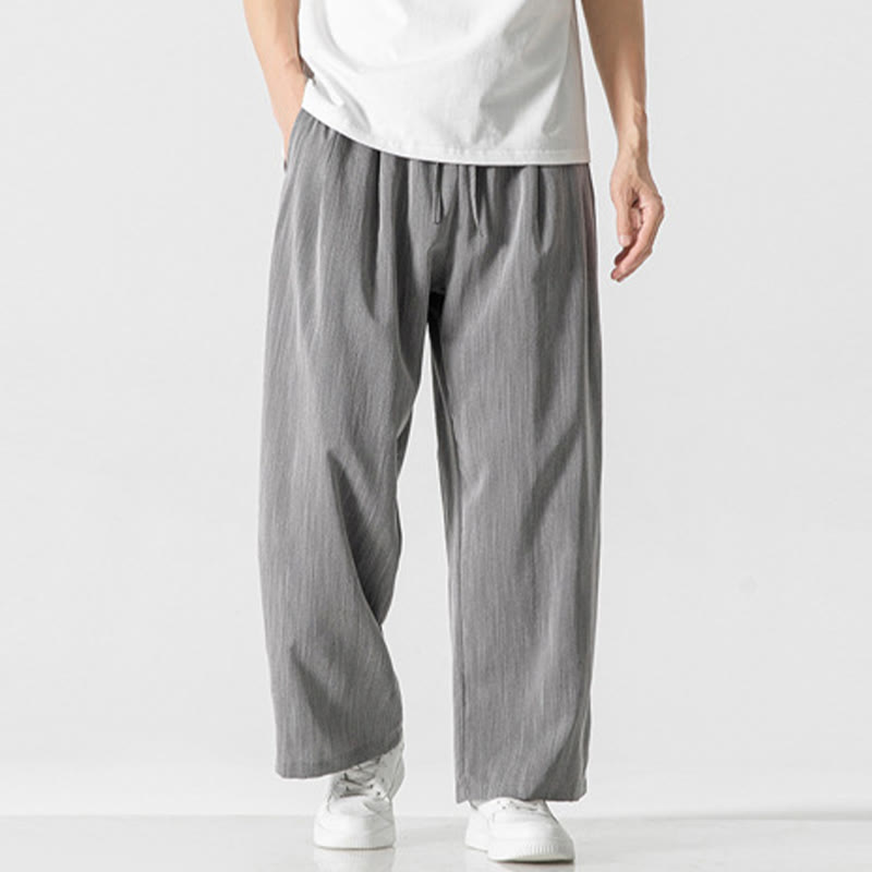Pantalon d'été décontracté en coton et lin pour homme, coupe droite, avec cordon de serrage et poches, motif Buddha Stones - Argent - US/UK/AU46，EU56 (5XL) - image 0