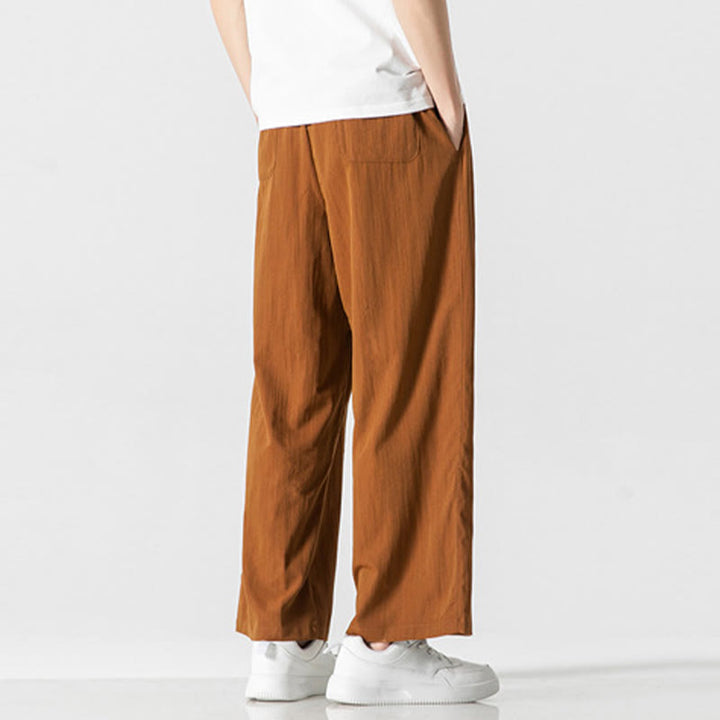 Pantalon d'été décontracté en coton et lin pour homme, coupe droite, avec cordon de serrage et poches, motif Buddha Stones - image 33