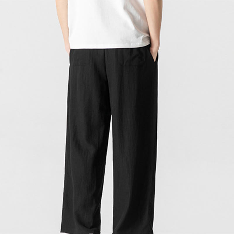 Pantalon d'été décontracté en coton et lin pour homme, coupe droite, avec cordon de serrage et poches, motif Buddha Stones - image 19