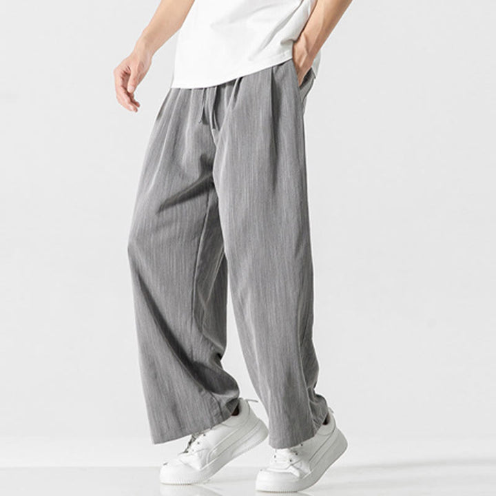 Pantalon d'été décontracté en coton et lin pour homme, coupe droite, avec cordon de serrage et poches, motif Buddha Stones - image 7