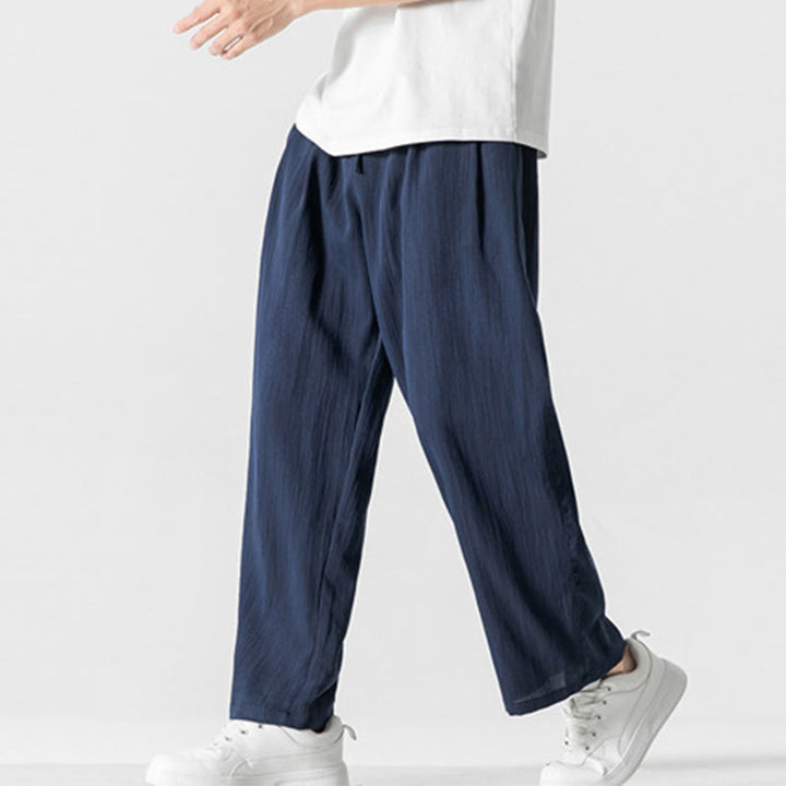Pantalon d'été décontracté en coton et lin pour homme, coupe droite, avec cordon de serrage et poches, motif Buddha Stones - image 24