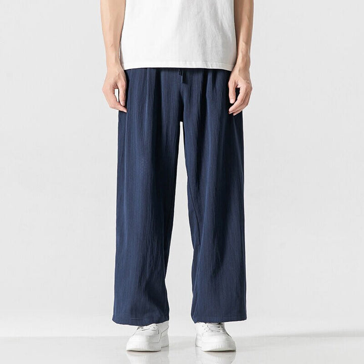 Pantalon d'été décontracté en coton et lin pour homme, coupe droite, avec cordon de serrage et poches, motif Buddha Stones - Bleu nuit - US/UK/AU46，EU56 (5XL) - image 20